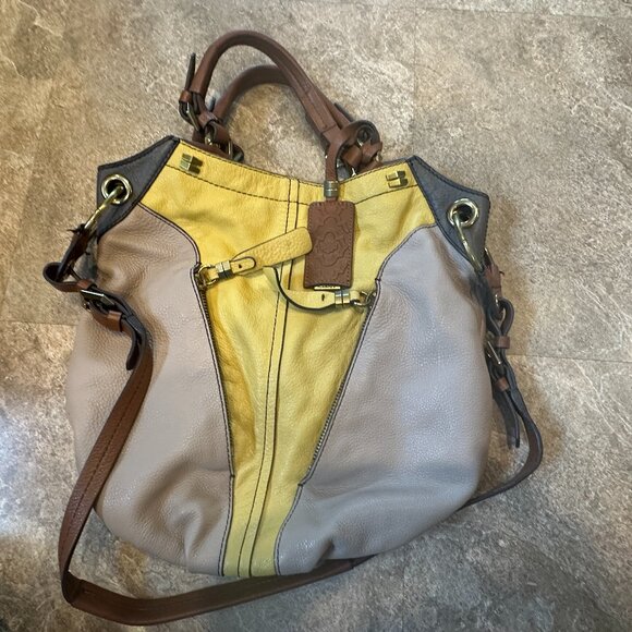 OrYany Handbag Victoria Dove Colorblock Pebble Grain Leather Bag Crossbody Hobo - Picture 2 of 16